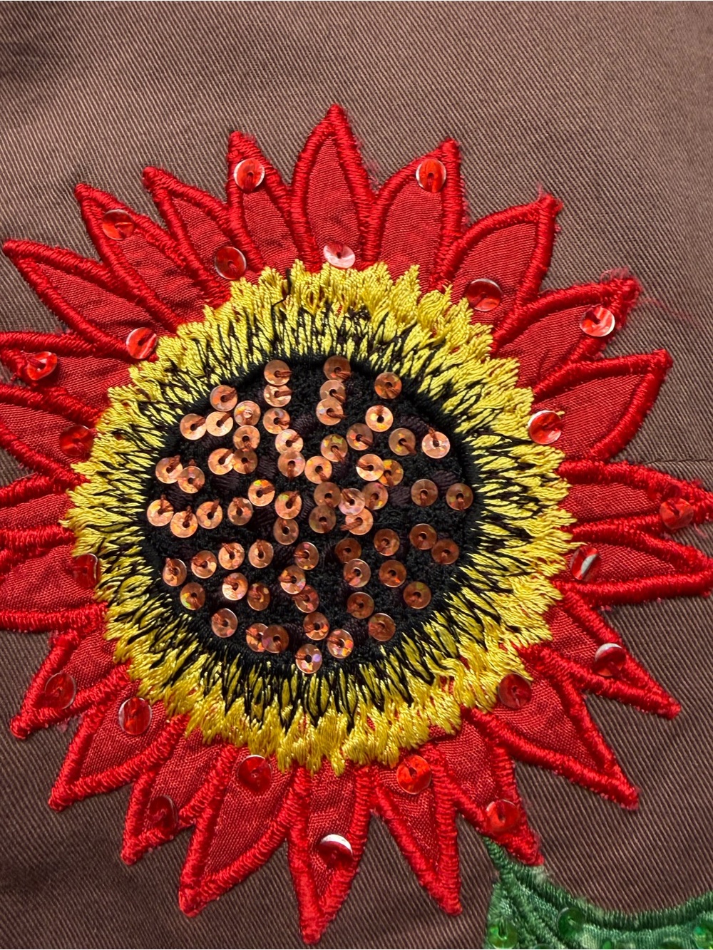Vtg Women's Embroidered Floral Jacket - Brown Sunflower Design - Picture 6 of 6